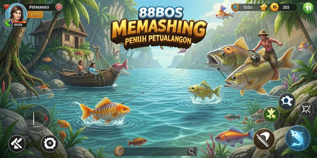 Screenshot gameplay <strong>88BOS</strong> menunjukkan momen seru saat menangkap ikan.