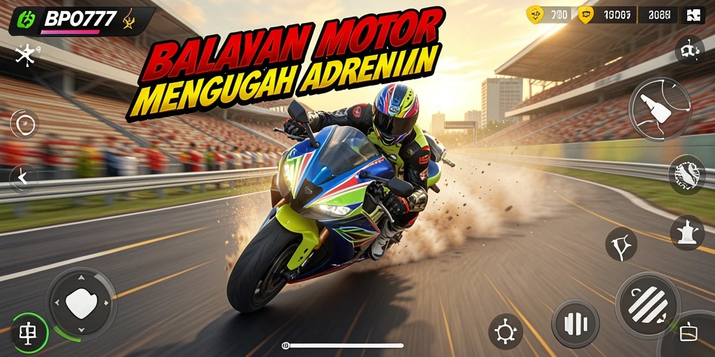 Screenshot gameplay BPO777 dengan motor balap beraksi.