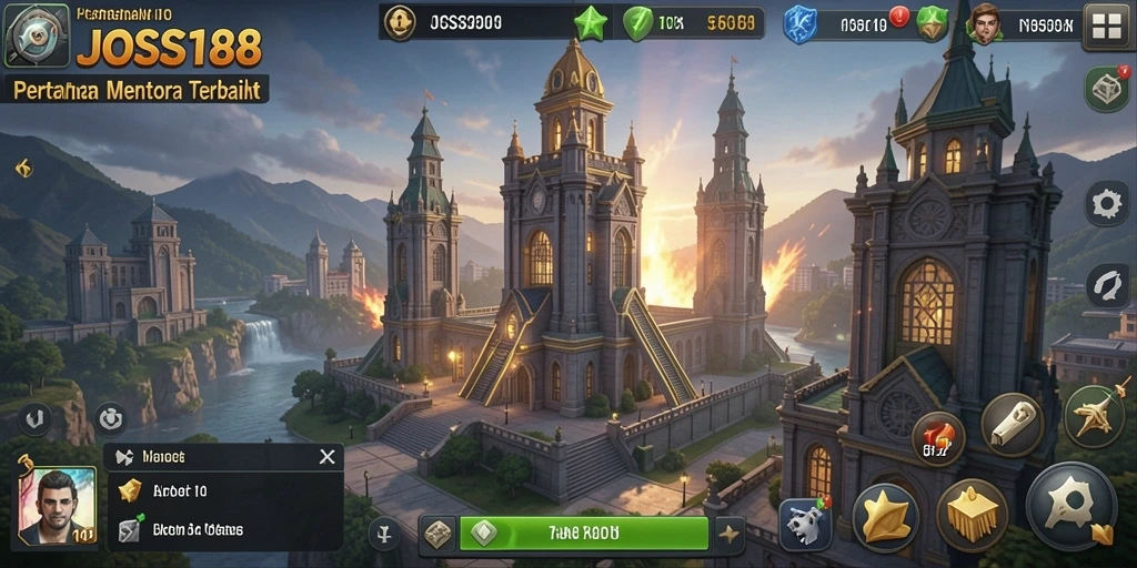 Screenshot gameplay JOSS188 menampilkan pertahanan menara yang intens.