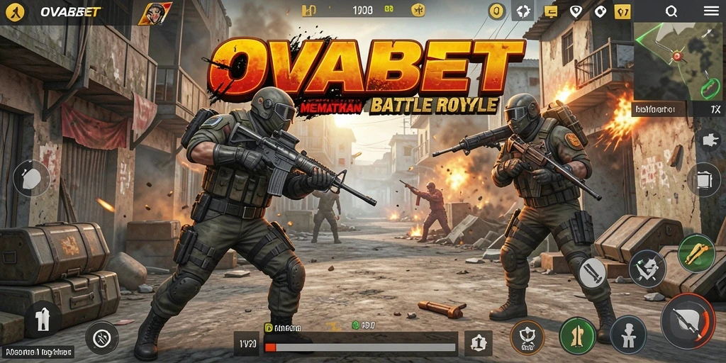 Screenshot utama OVABET yang menampilkan aksi pertempuran intens Battle Royale.