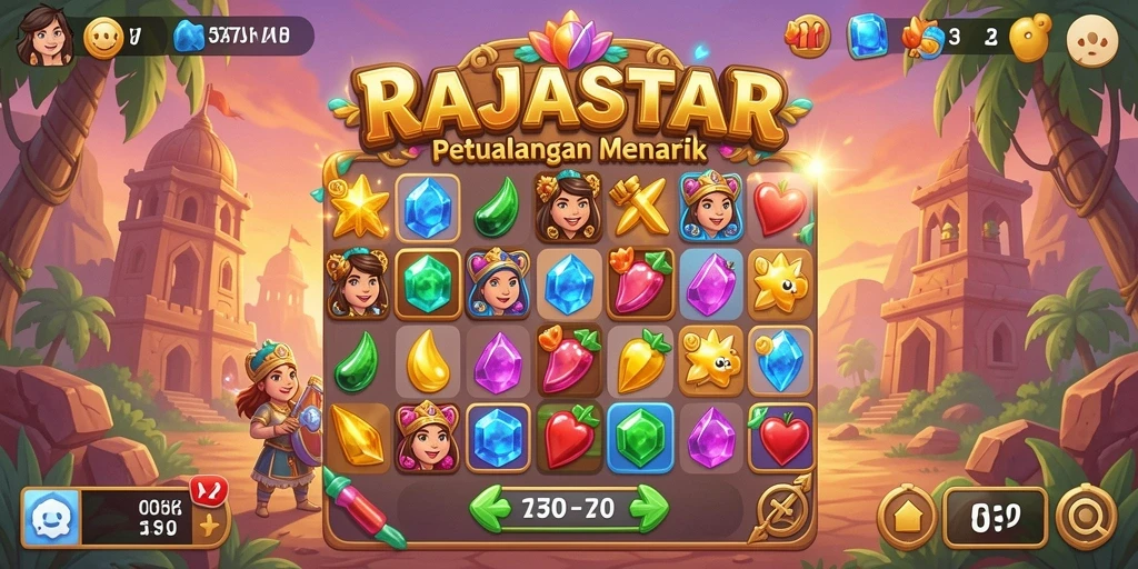 Screenshot utama RAJASTAR menunjukkan gameplay seru dari permainan Match-3.
