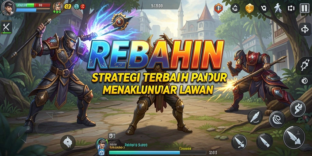 Tampilan utama gameplay REBAHIN yang menampilkan pertempuran strategi.