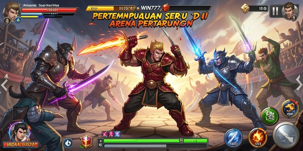Screenshot gameplay WIN777 menampilkan aksi seru di arena pertarungan.