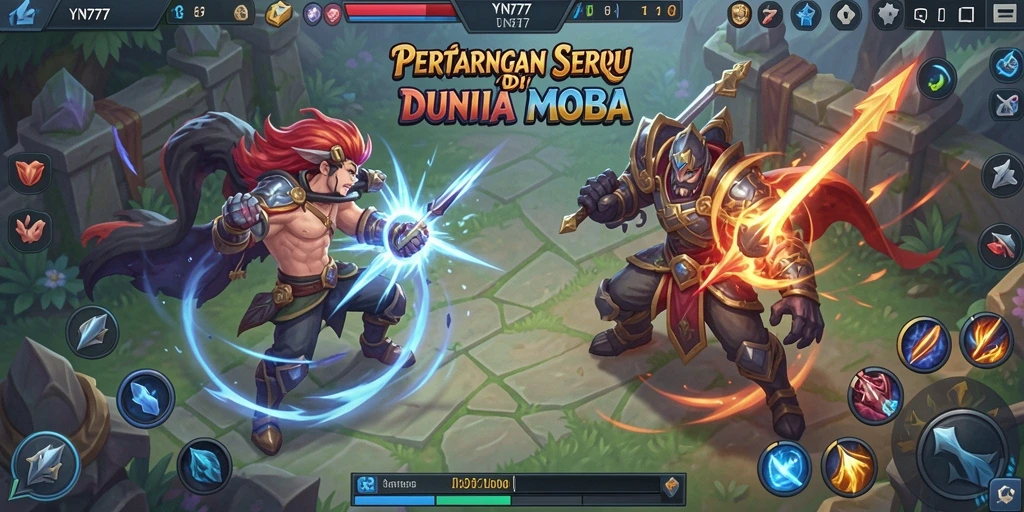 Tangkapan layar YN777 menampilkan aksi intens dalam pertandingan MOBA.